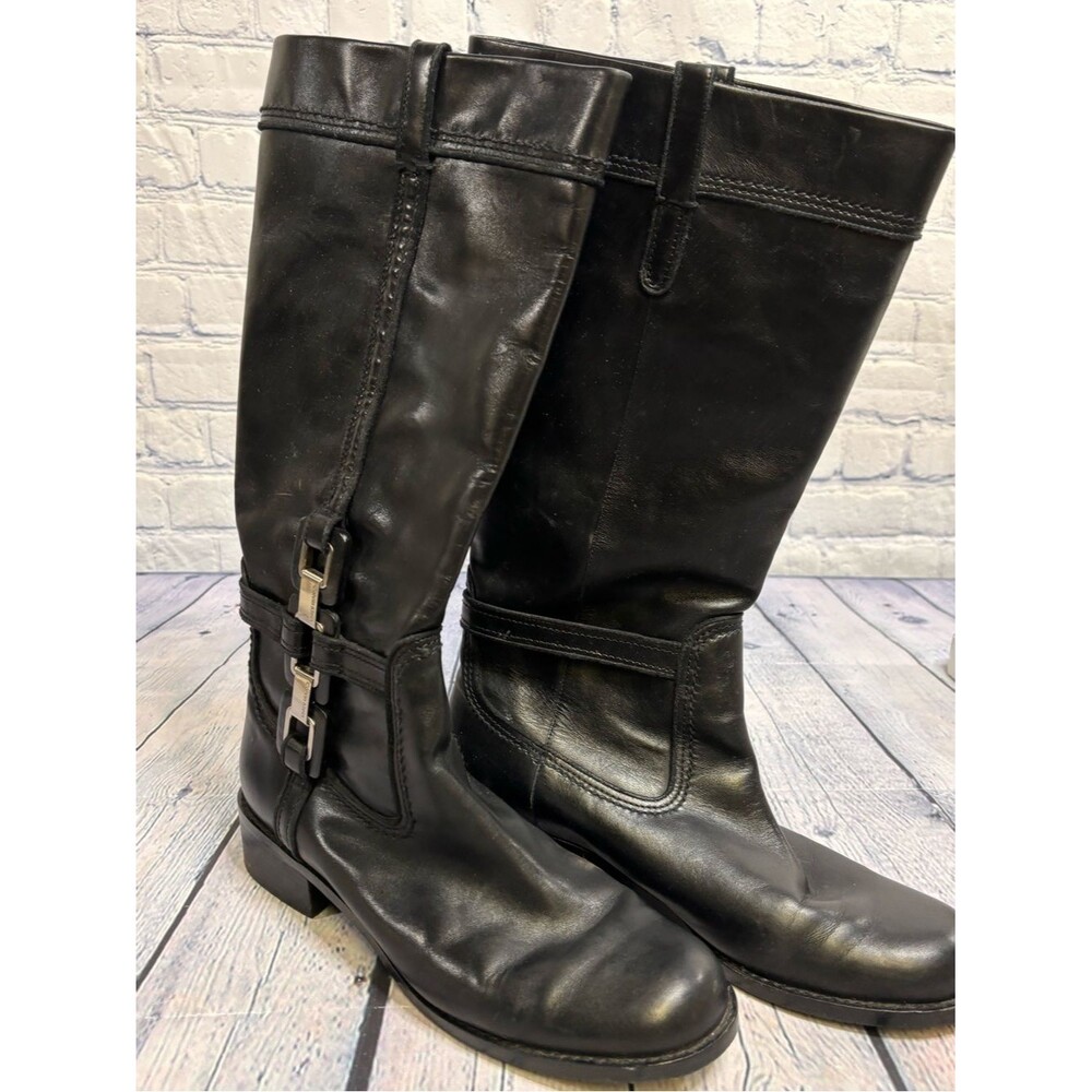 Vintage Calvin Klein Black Equestrian Moto Classic Leather Riding Boots 8.5